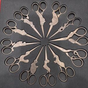 12 Vintage Style Zodiac Embroidery Scissors Set